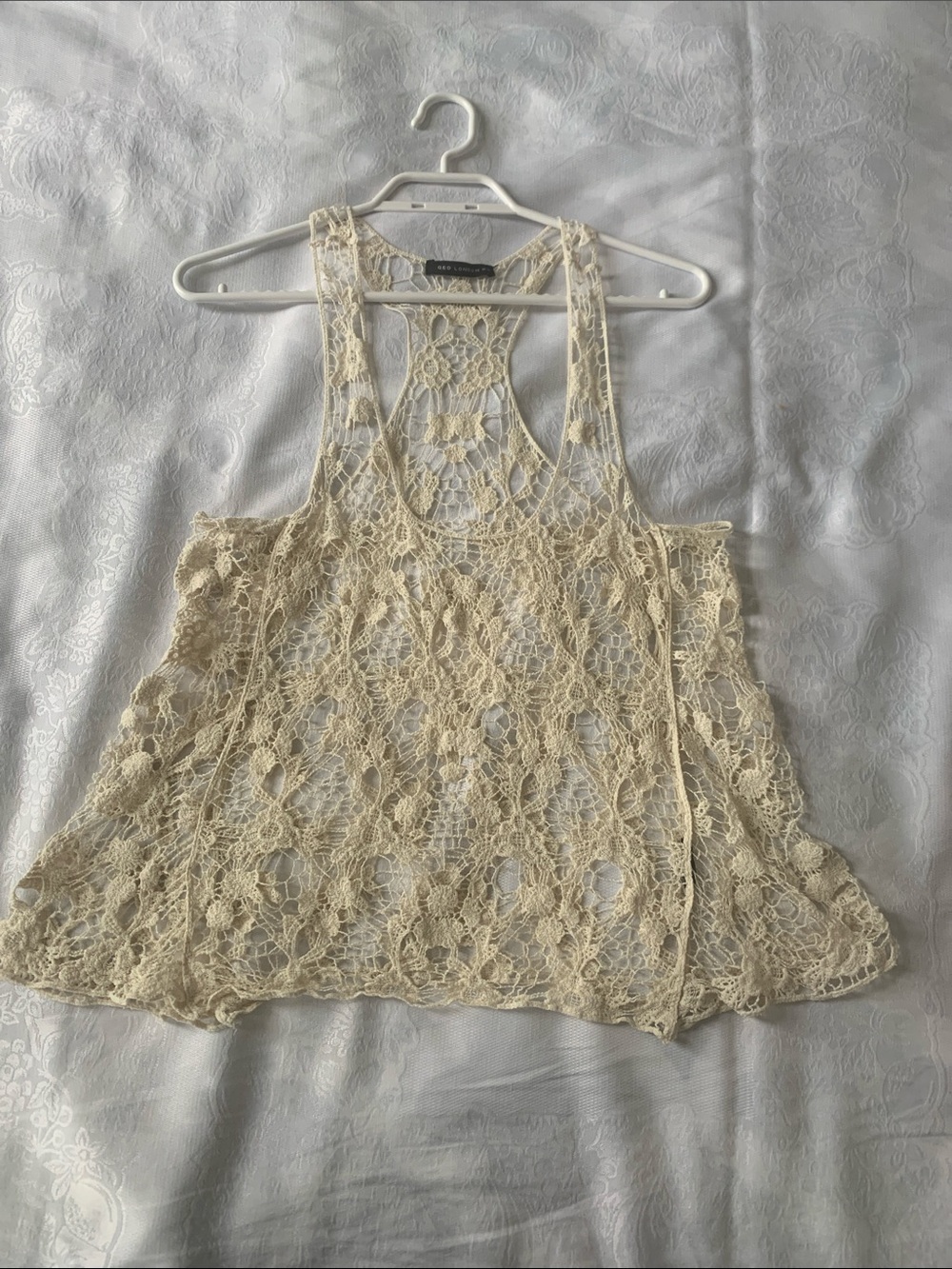 QED London Crochet Lace Racerback Tank in Cream